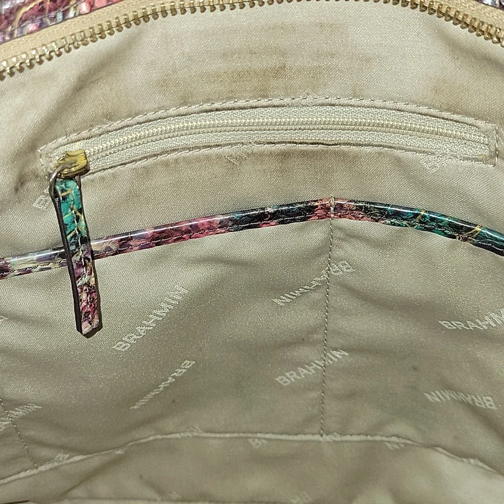 Brahmin Multi-Color Animal Print Croc-Embossed Leather Tote Shoulder Bag - Picture 10 of 16